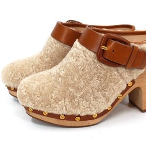 Veronica Beard Dacey Shearling Heeled Mules Clogs in sand. 6.5M NEW Shoes